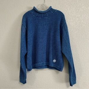 Blue Willis Sweater Womens L Roll Neck Fisherman Indigo Dyed Cotton Denim Trim